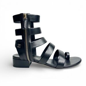 CHANEL CC Gladiator Black Leather Strappy Sandals